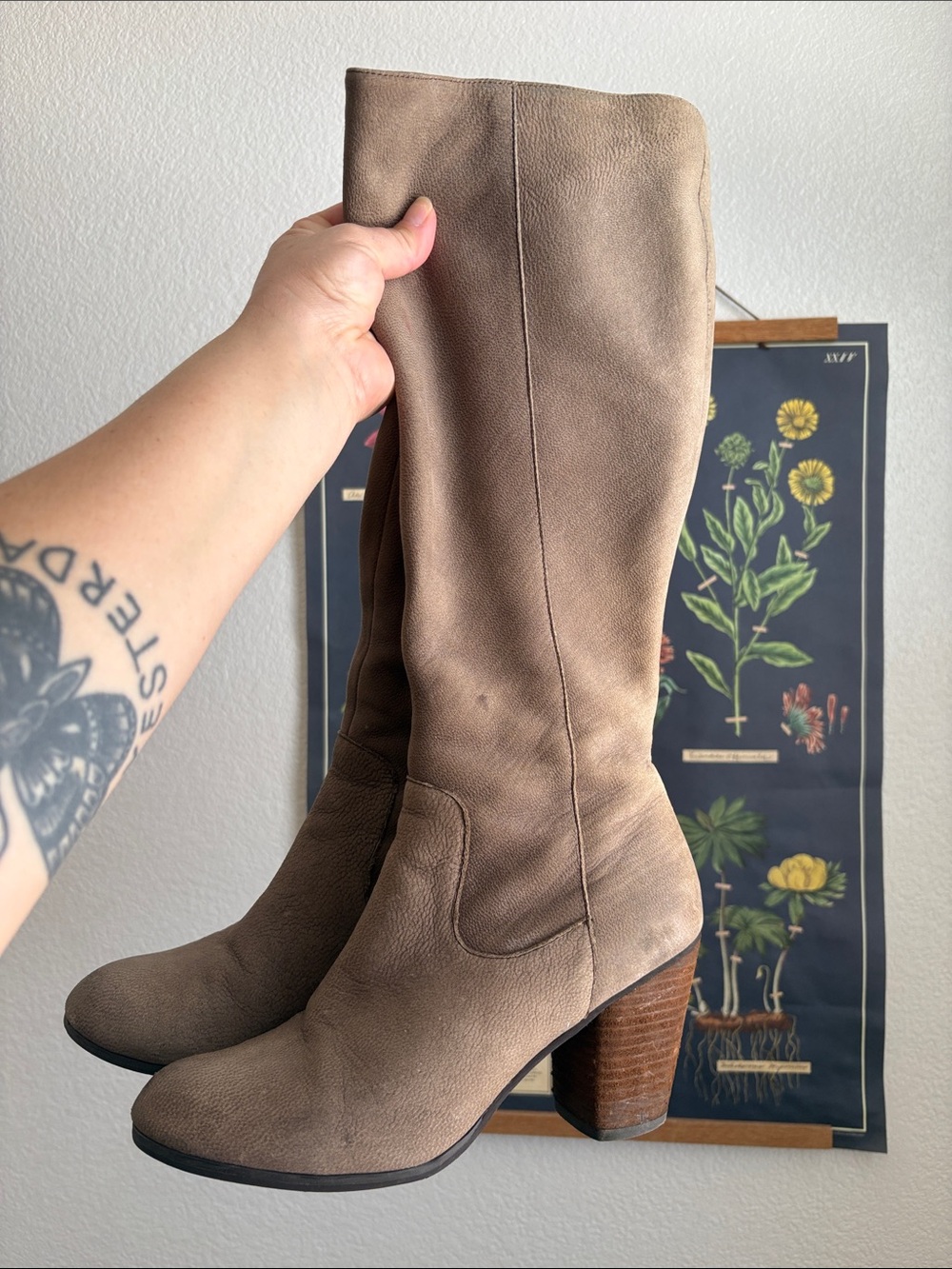 Taupe Knee-High Women's Leather Boots